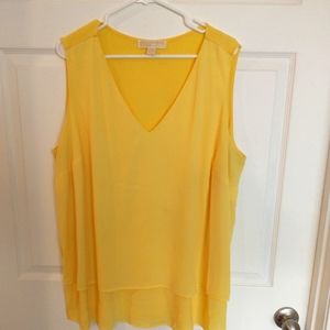 Michael Kors Yellow Flowy Sleeveless Blouse, Size 2XL